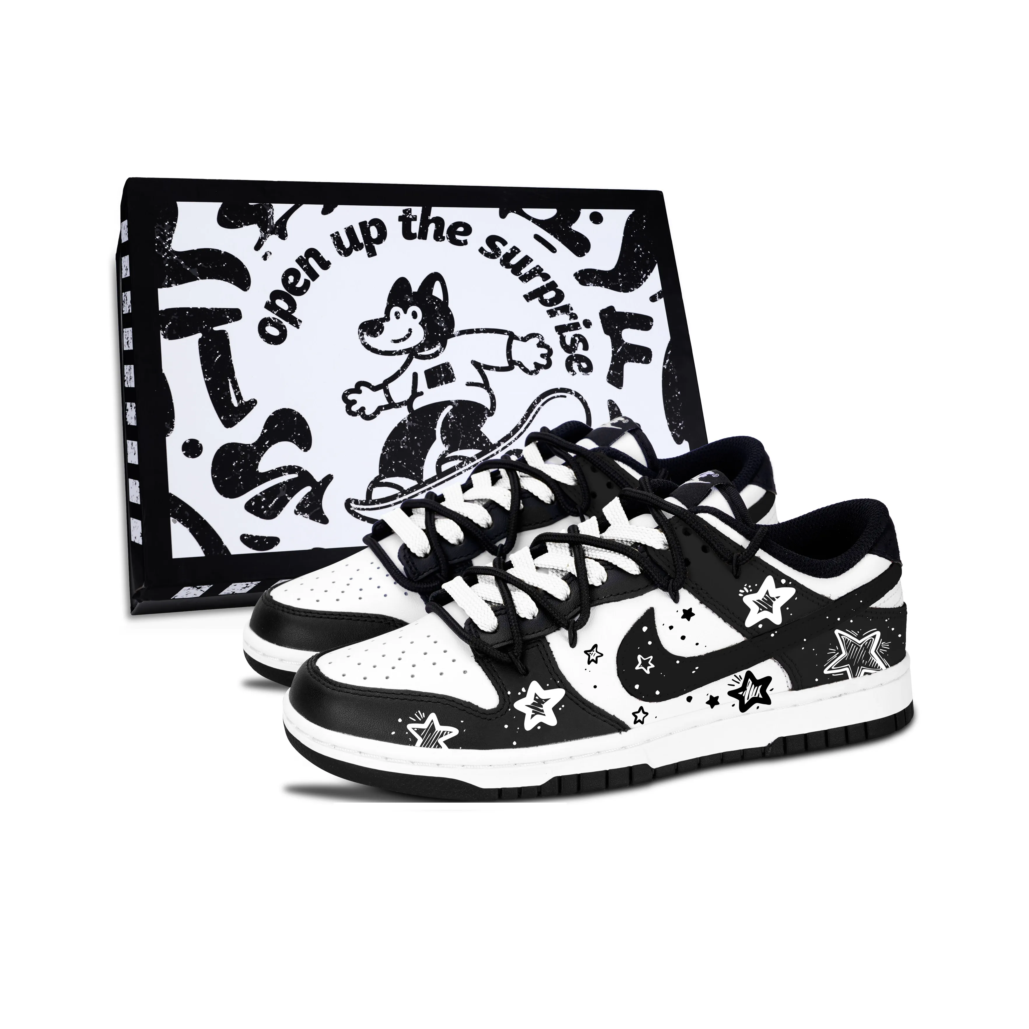 Nike Dunk Черный Белый Модный Star Устойчивый к истиранию Низкий Топ Скейтборд Кроссовки Унисекс Черный