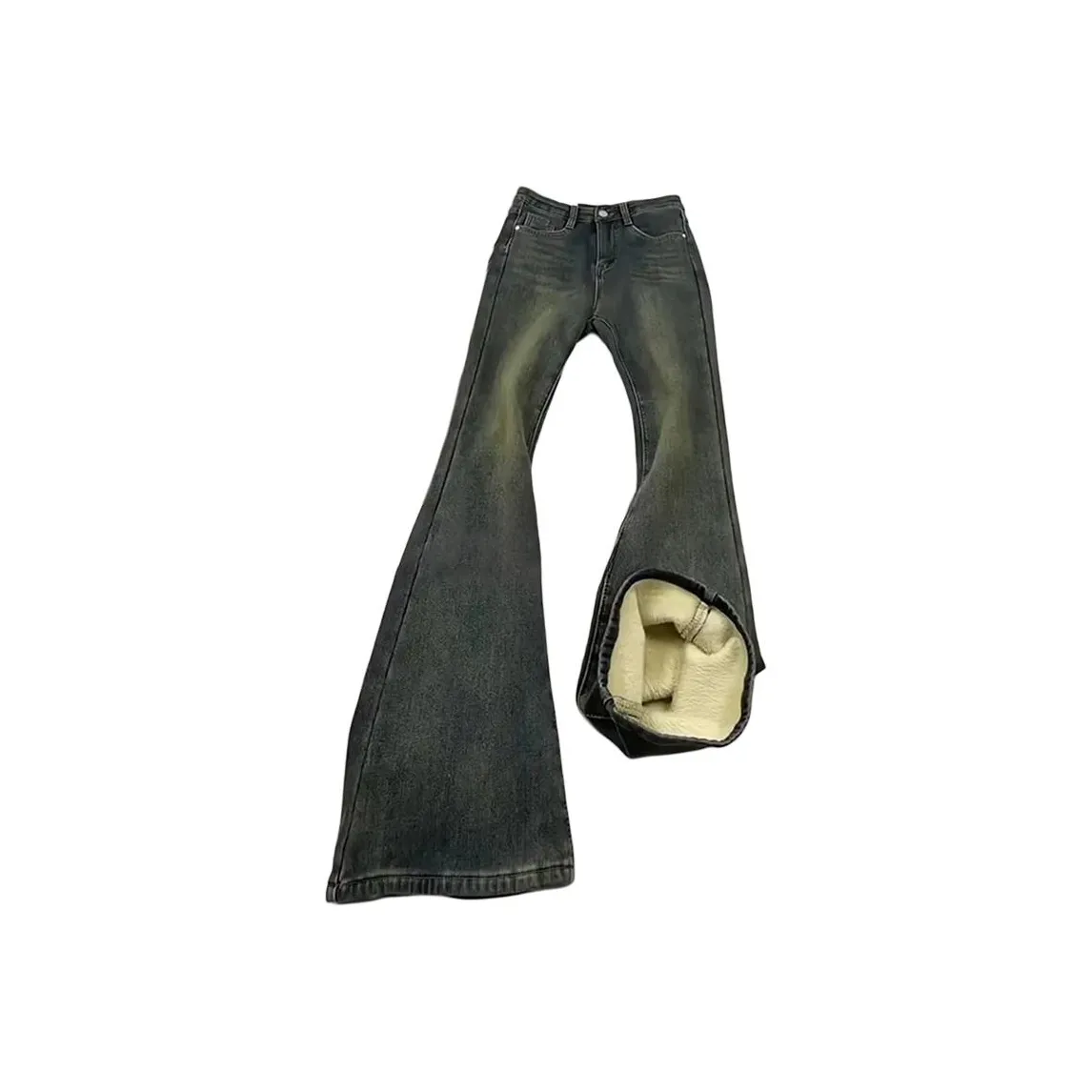 ZHULINGJI Желтые грязные утолщенные и с флисовой подкладкой брюки женские джинсы