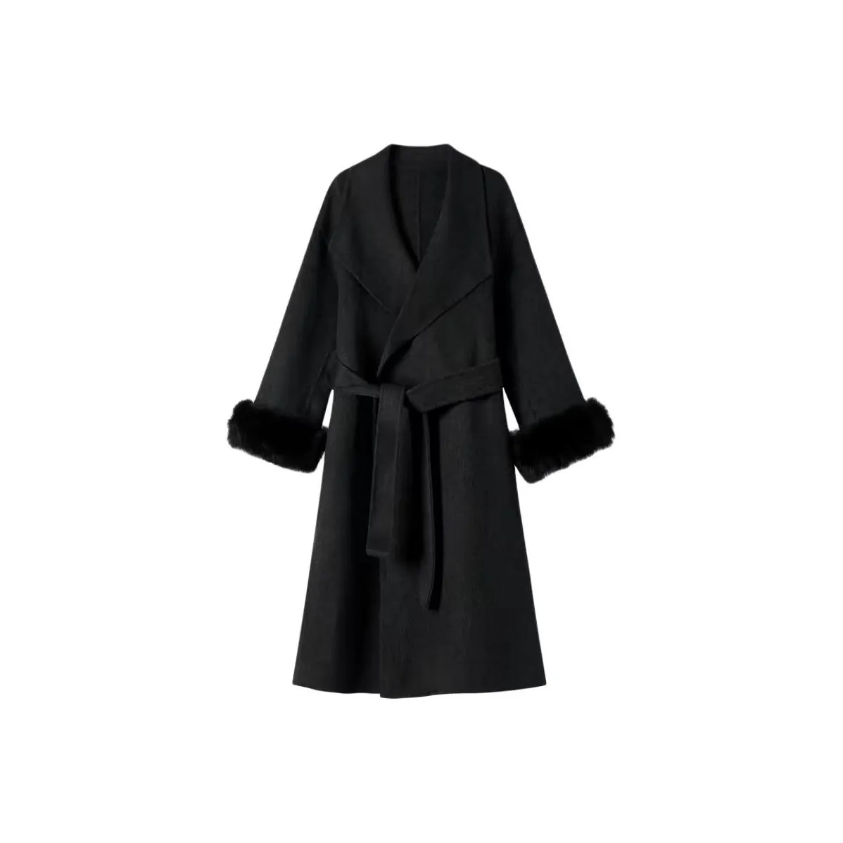 DITB Черный Настоящий мех лисы Манжета Женское пальто