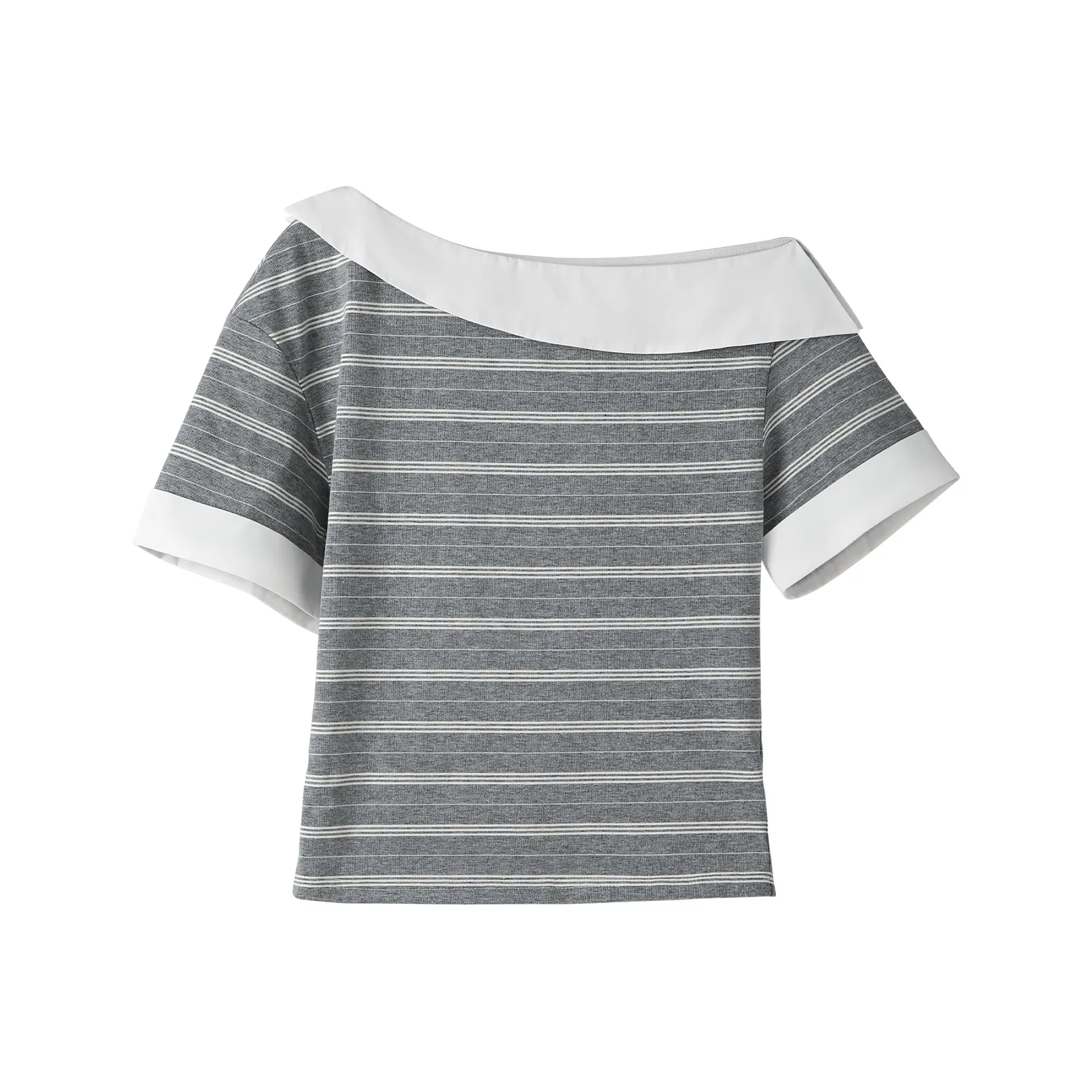 Fstudio Лето Petite Элегантность Stripes Асимметричный воротник Универсальный Off Плечо T Рубашка Женская