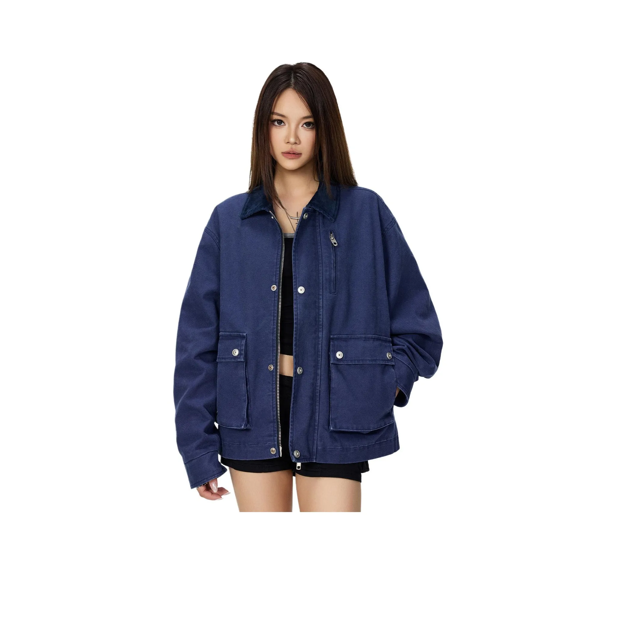 Wen Shan Французский рабочий синий Женские куртки