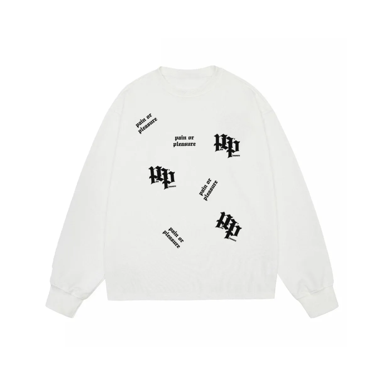 PAIN OR PLEASURE Длинный рукав Свитшот T-Рубашка Весенний Осенний Сезон Полный принт Логотип
