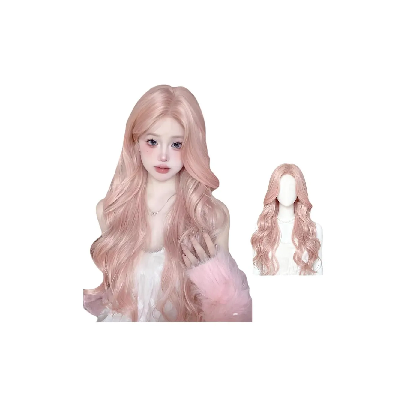 GLUNA Грейпфрутовый розовый Средний Разделённая Чёлка "восьмёрка" Большая волна Женская Перука Высокая температура Пряжа