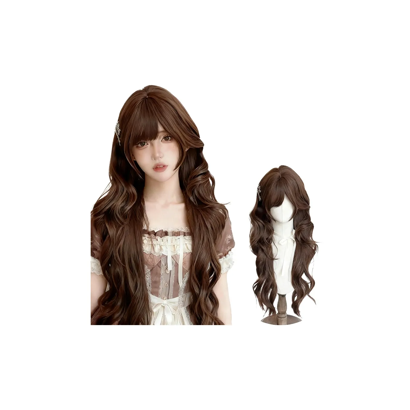 BEIQING Шоколадно-коричневый 76 см Асимметричный Чёлка High END Медуза Голова Роман Кудрявый Женский Перука