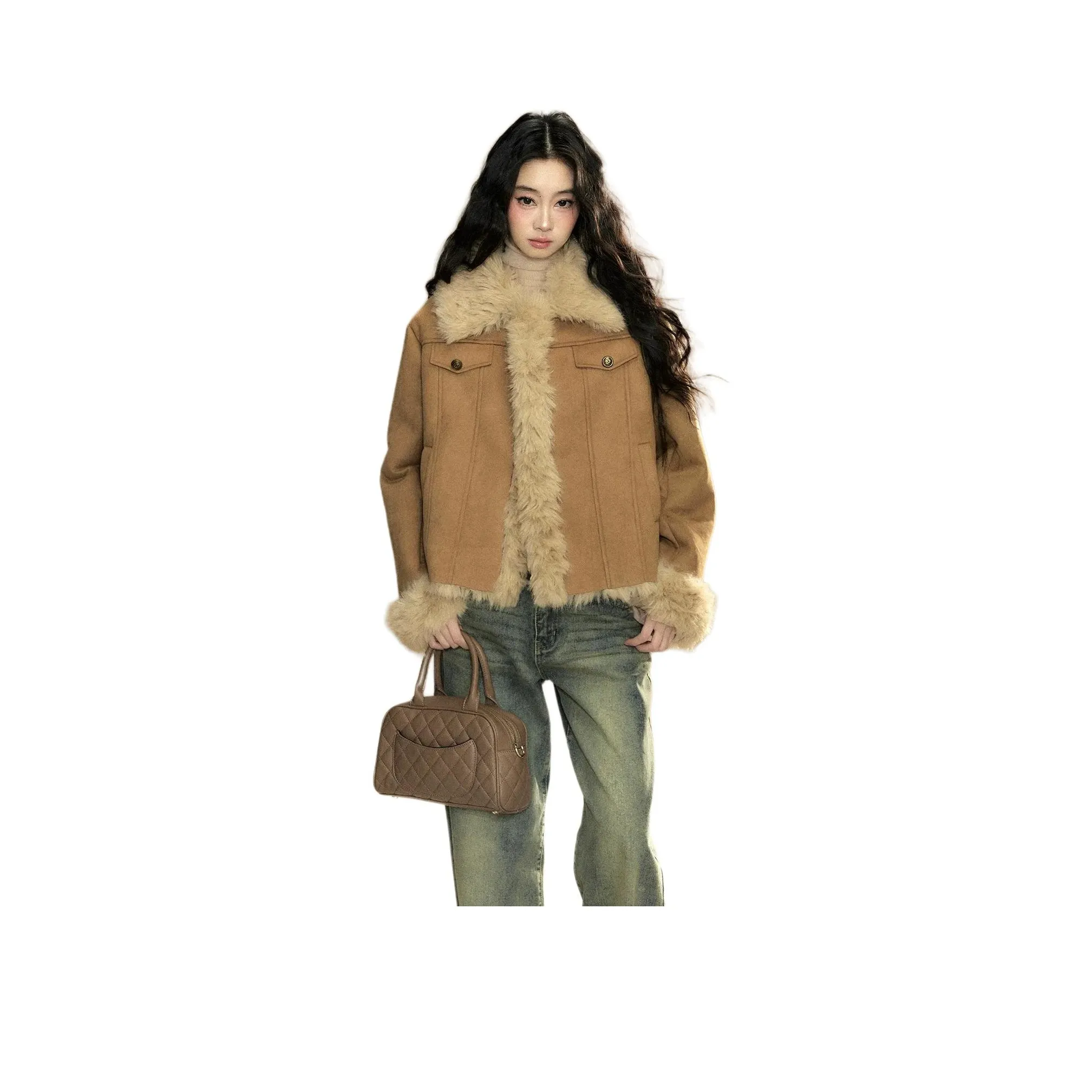 LIZIXIAN Карамель Облако Shearling Women's Leather Goods