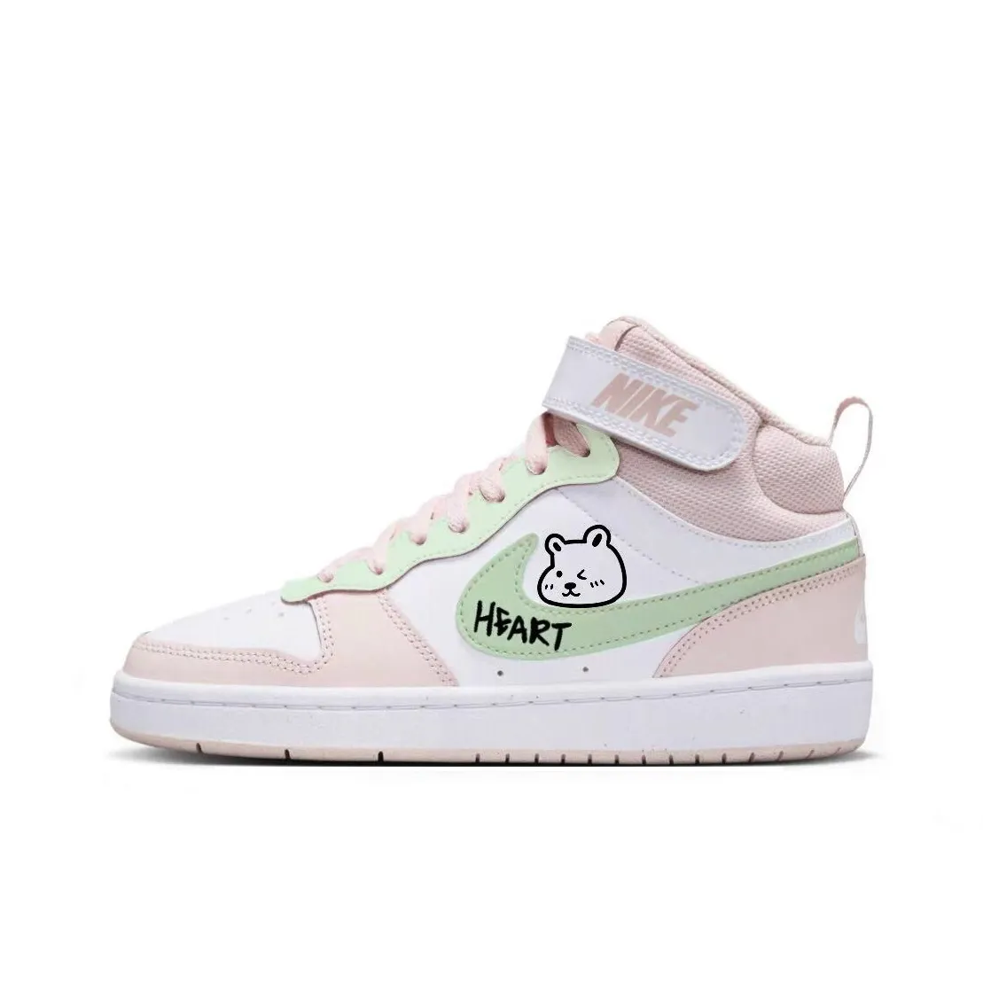 Nike Court Cute Bear Green Heart Устойчивый к истиранию MID Топ Детские Скейтбординги Подростки