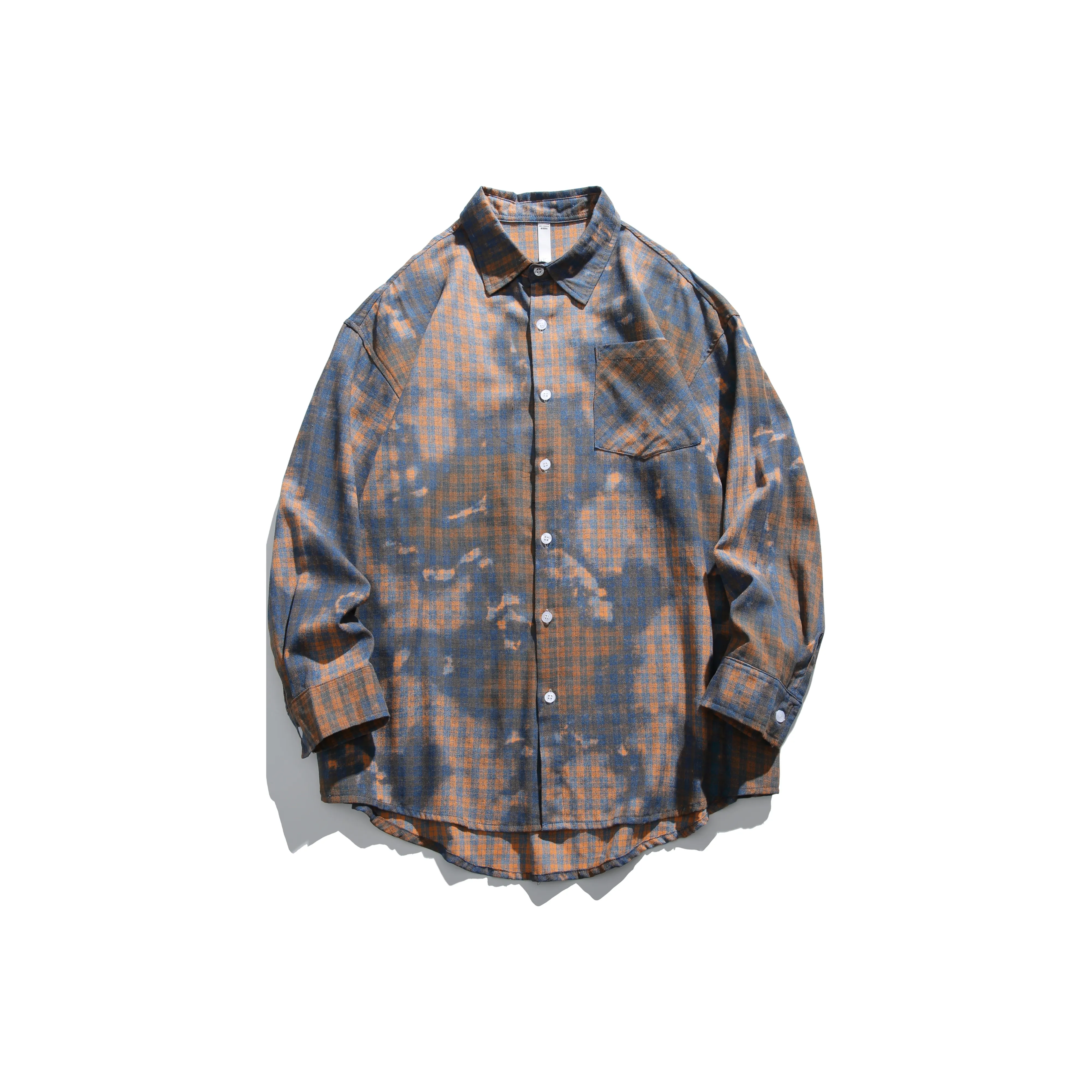 UKTK Оранжевый Синий Клетка Мужская Рубашка