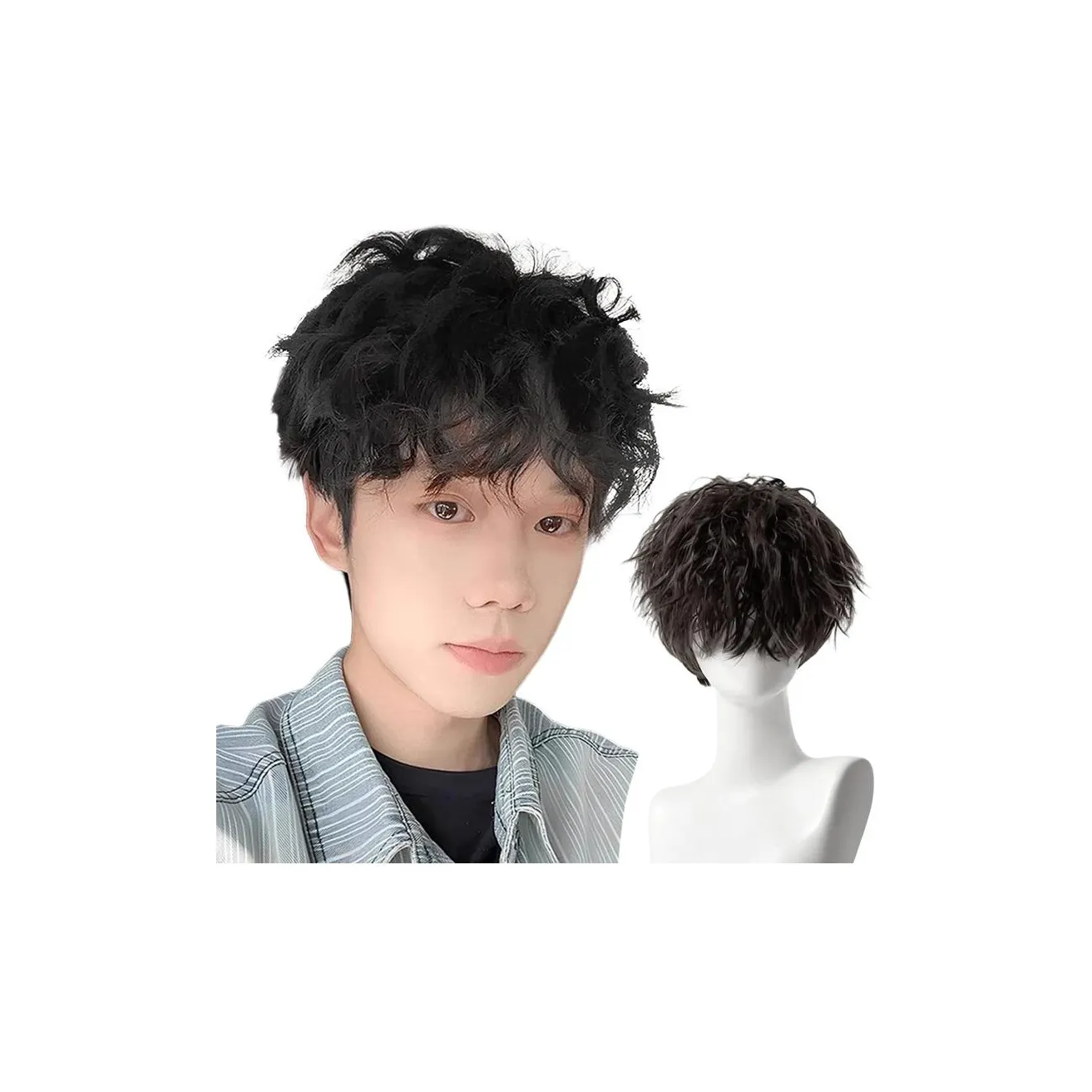 Time Shadow Перука Мужская Повседневная Leslie Кудрявая Синтетическая Короткая Кудрявая Волосы Высокая Температура Пряжа