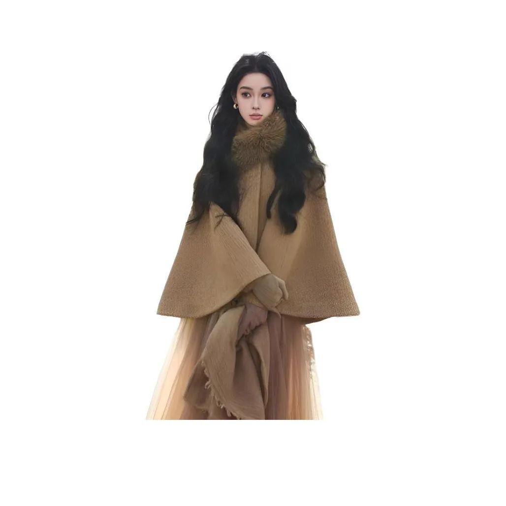 Aghr Коричневый с меховым воротником женские плащи