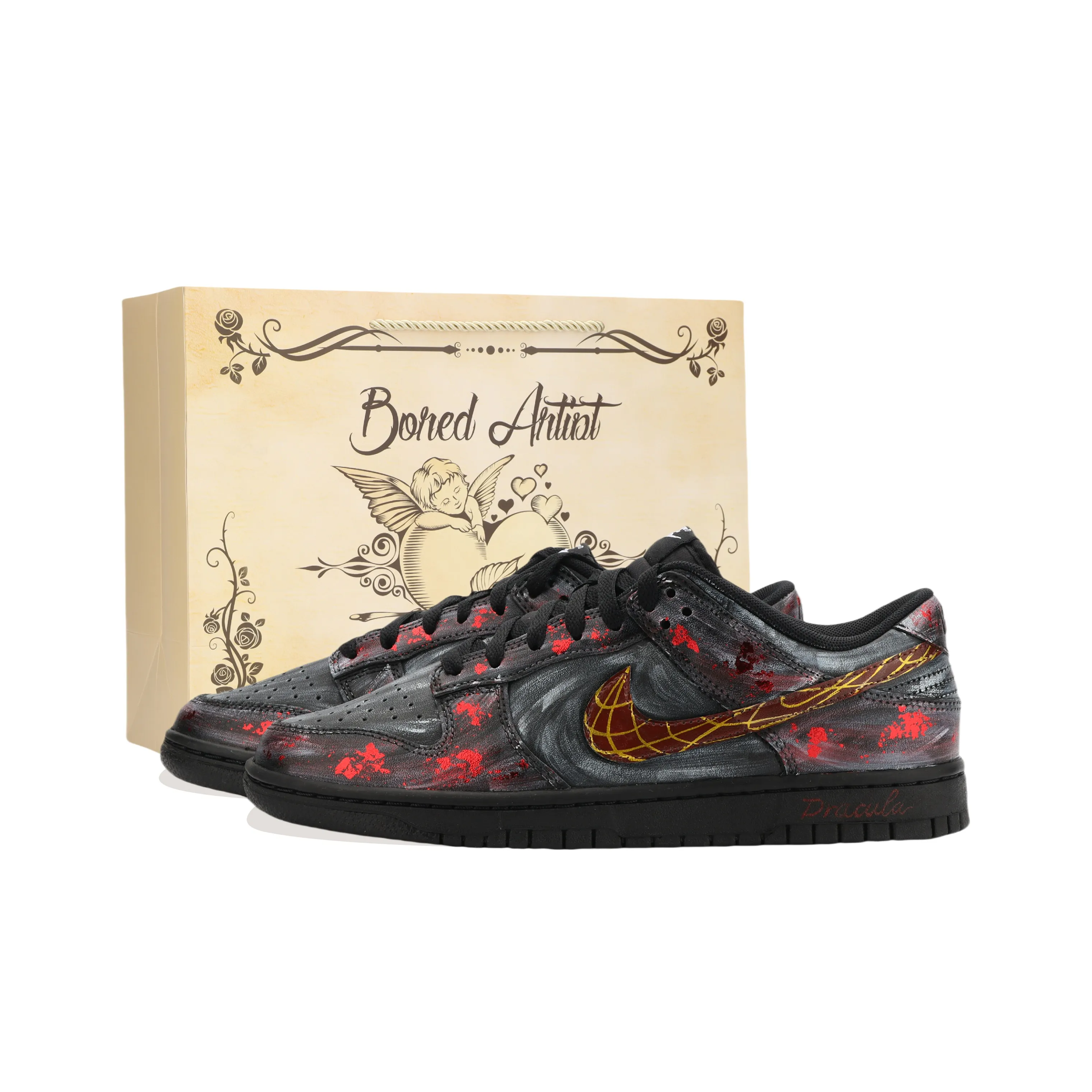 Nike Dunk JIANG Immersed Луна Устойчивые к истиранию Низкие Скейтборд Кроссовки Unisex Черный Красный