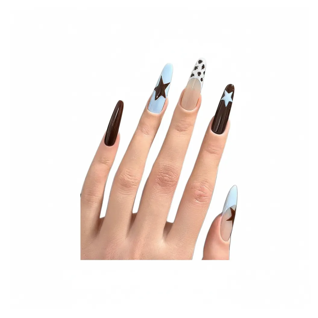 OCHIEN Sparkling Leopard Print Collection Urban Chic Style Star Contrast Handcrafted Nail Art False Nail