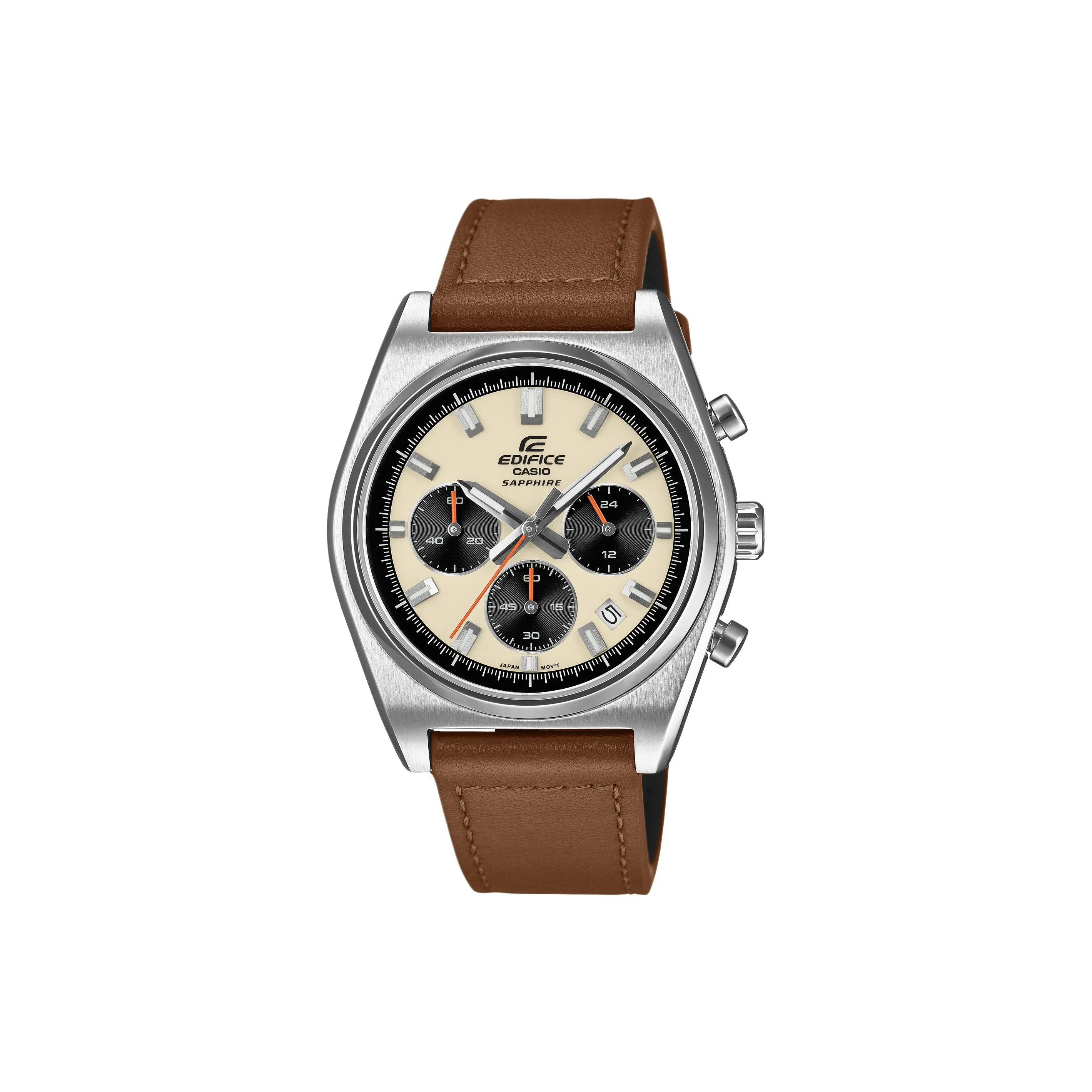 CASIO EDIFICE Кварцевый механизм натуральная кожа ремешок часы для мужчин белый циферблат