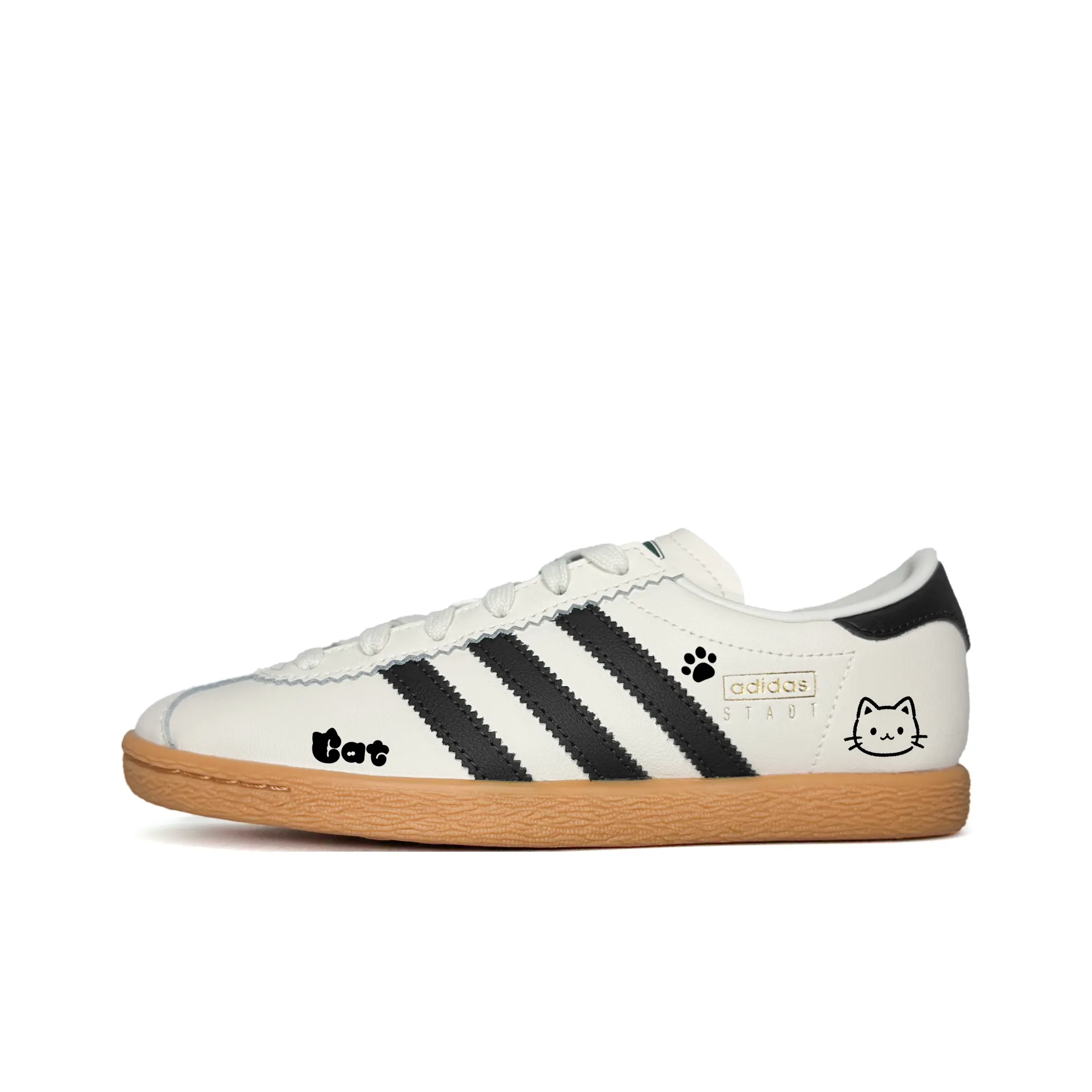 Adidas Originals Stadt Cute Girlish Cartoon Kitten Аbrasion-resistant Low Top German Army Trainers Unisex Black