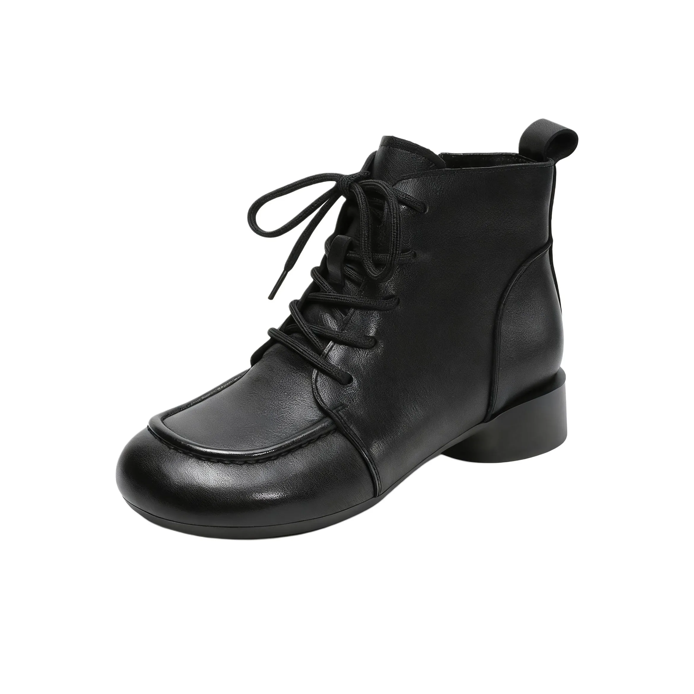 H2 Лицевая коровья кожа Винтаж Грубый каблук Женская обувь Ботильоны Женские