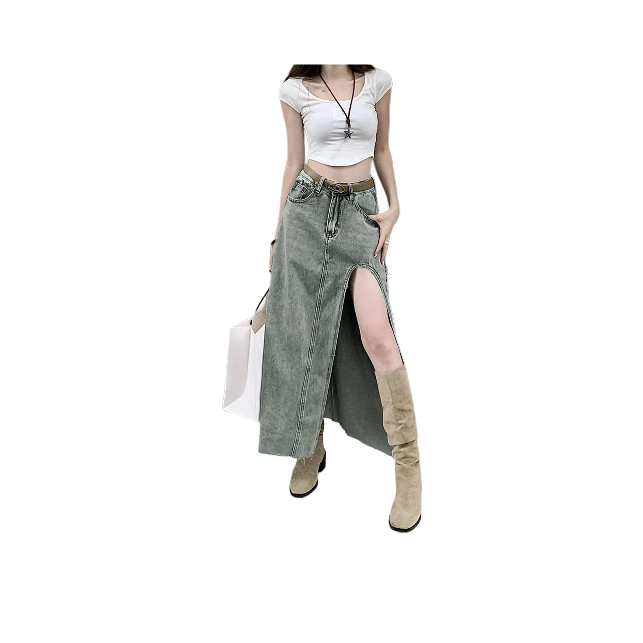 UNA RETA Деним Длинная Юбка Женская