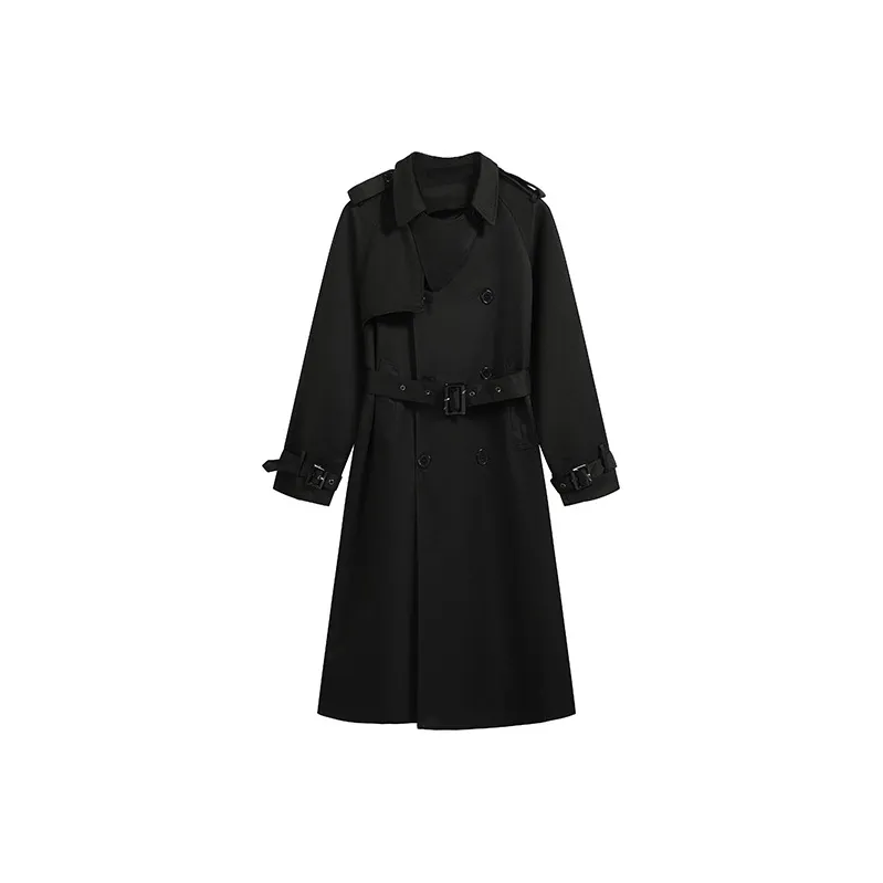 DOSOHEB Черный с ремнем женский тренч
