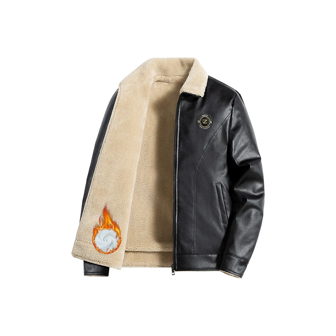 ZUOAN Кожа с меховым воротником Мужская куртка