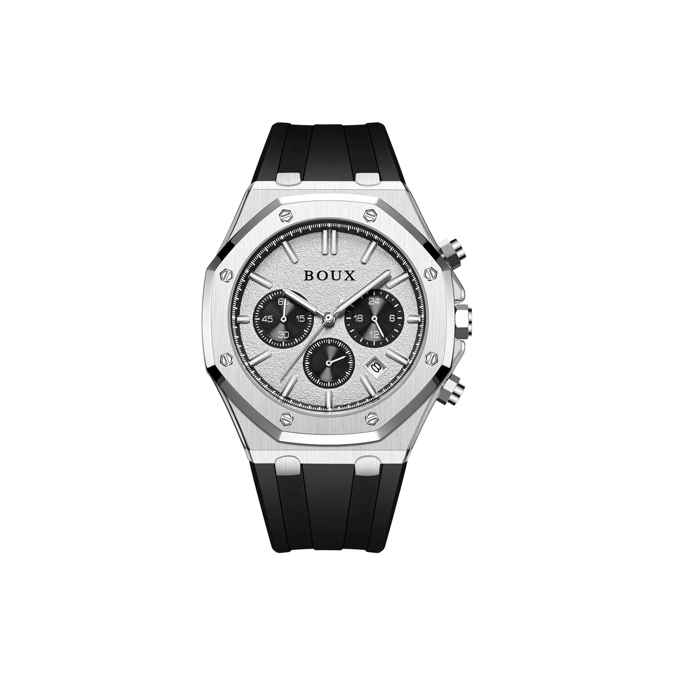 BOUX Galaxy Series Кварцевый механизм Силиконовый ремешок Часы Мужские Черный циферблат
