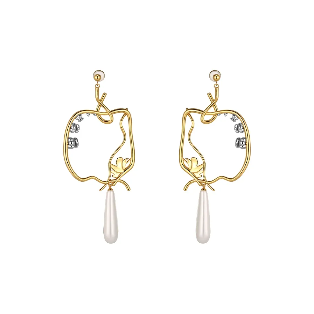 Retro Chic Brass Gold Plated Инкрустированный Shell Pearl Ландыш Серьги-подвески Женские