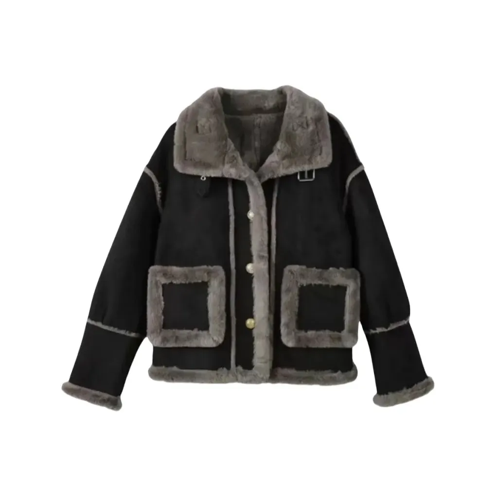 SOIE Черный овчина женские бархатные куртки