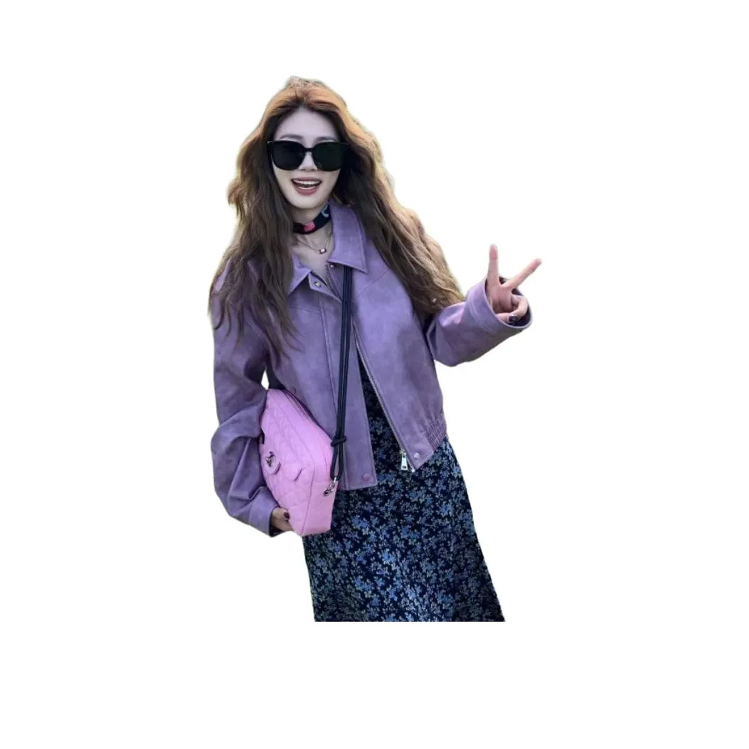 Mu Xiao Xin Фиолетовый Кожа Куртка Пальто Женские Куртки