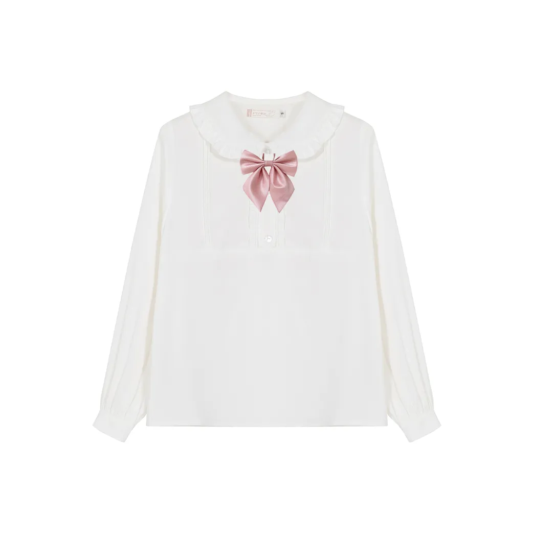 Sato Supun Кружевная отделка Длинный рукав Рубашка + Розовое перо Галстуки-бабочки Женская униформа