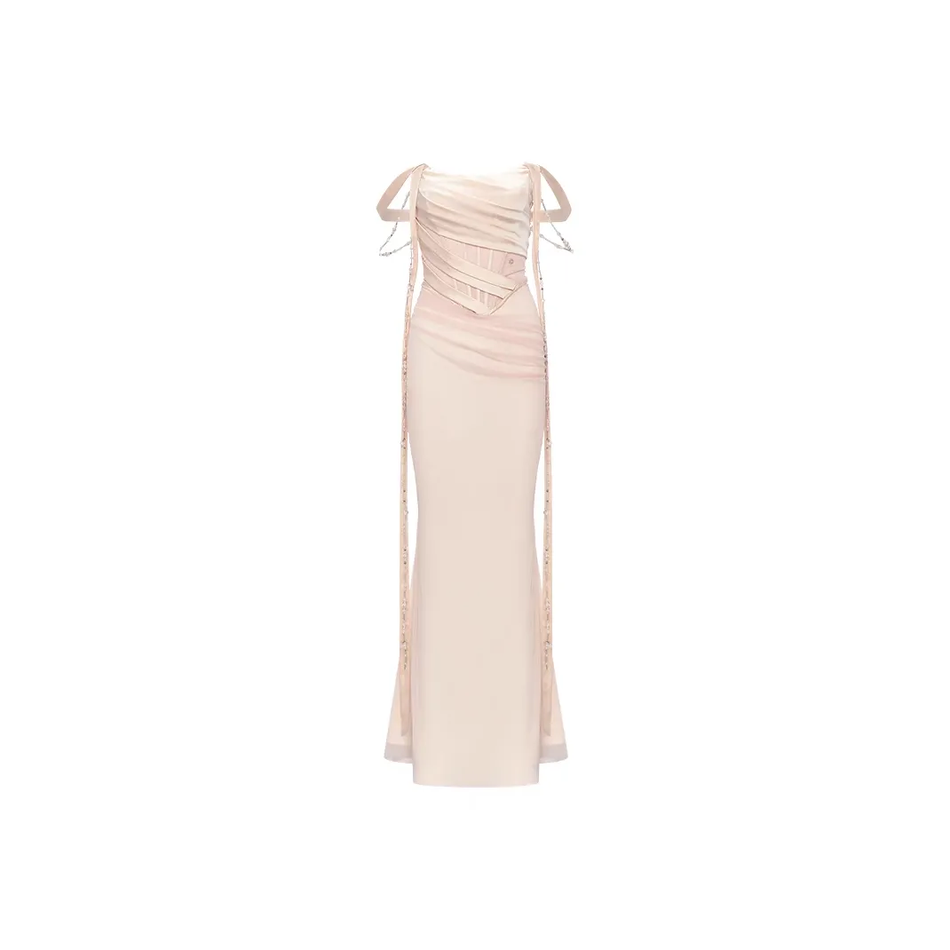 DITB Кремово-абрикосовый с бесплатной ниткой бусин Женские вечерние платья