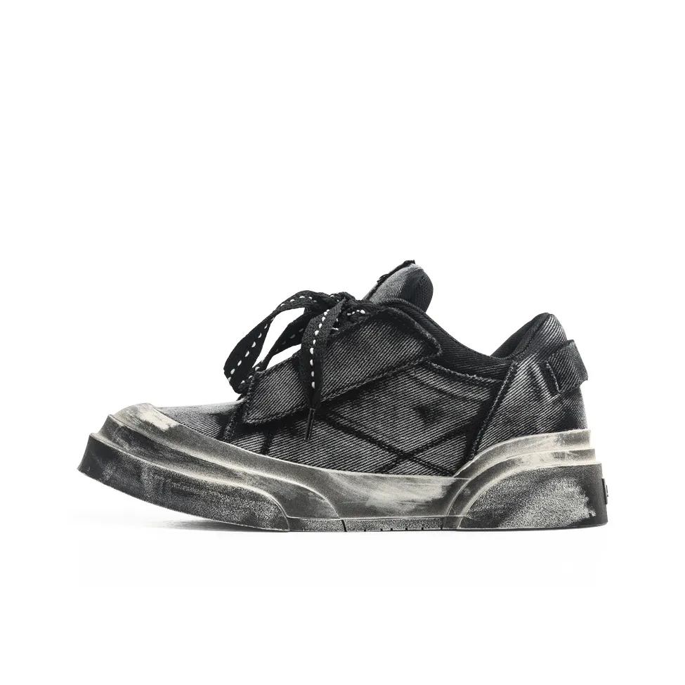 Jifffly Skateboard Shoes Unisex Low Top Washed Blue/Washed Black