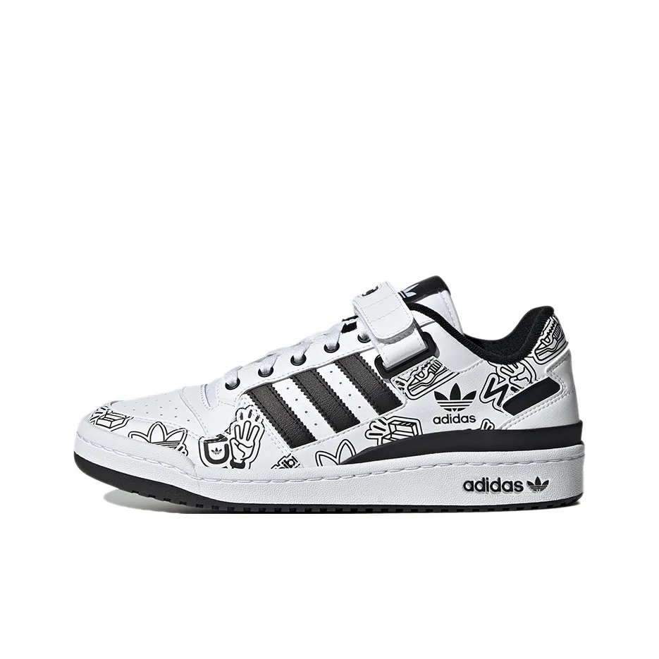 Adidas Originals FORUM Low Синтетическая кожа Спилок коровьей кожи Граффити Амортизация Низкий топ