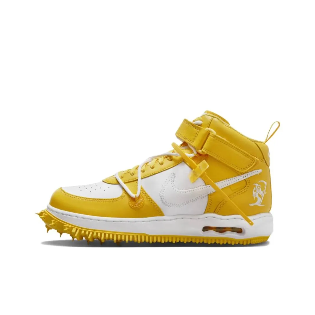 Off white X Nike Air Force 1 Skateboard Shoes Unisex Mid Top Yellow White