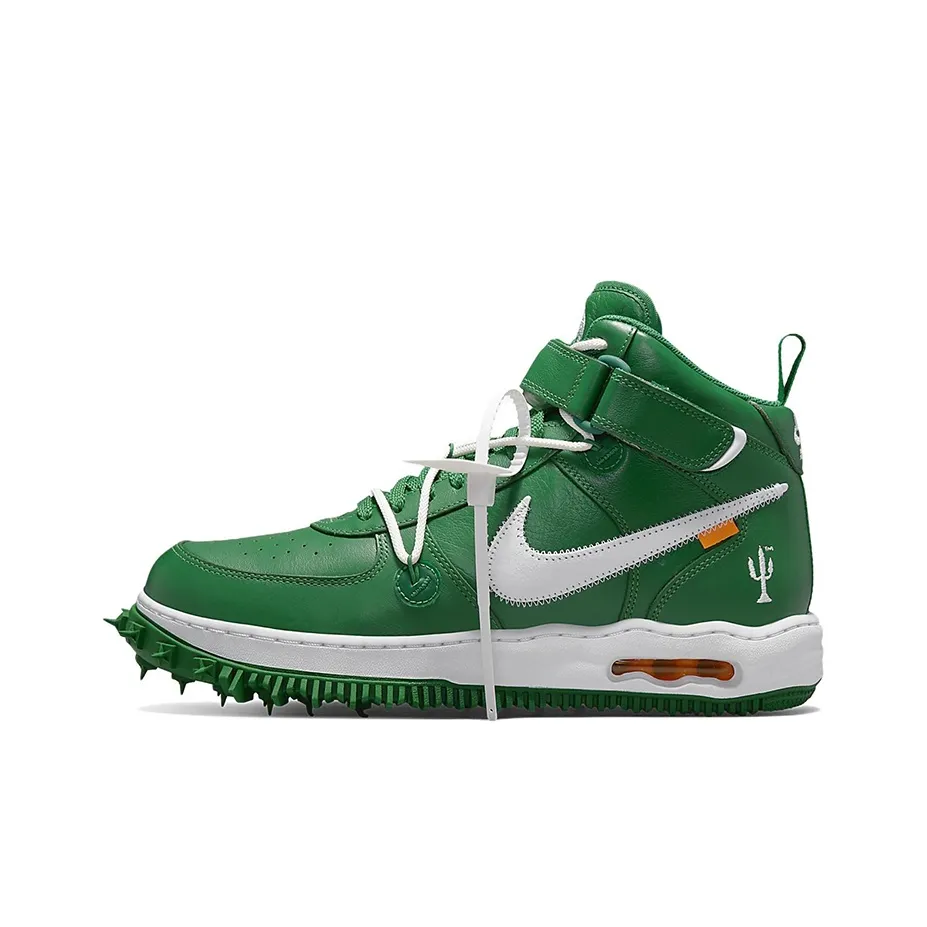 Nike × OFF-WHITE Air Force 1 "Pine Green" 100% кожа Совместная коллекция Мид-топ Повседневная обувь для скейтборда Унисекс