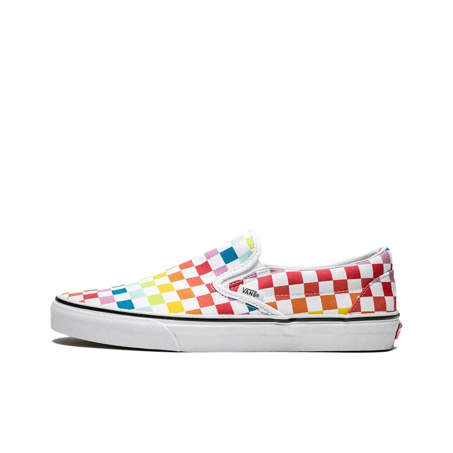 VANS Slip On Low Топ Скейтборд Кроссовки Унисекс Радужный Шахматный Узор