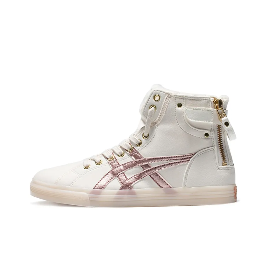 Asics Double Clutch Аbrasion Resistant Дышащие Высокие Кроссовки для Скейтбординга Женские Белые Золотые
