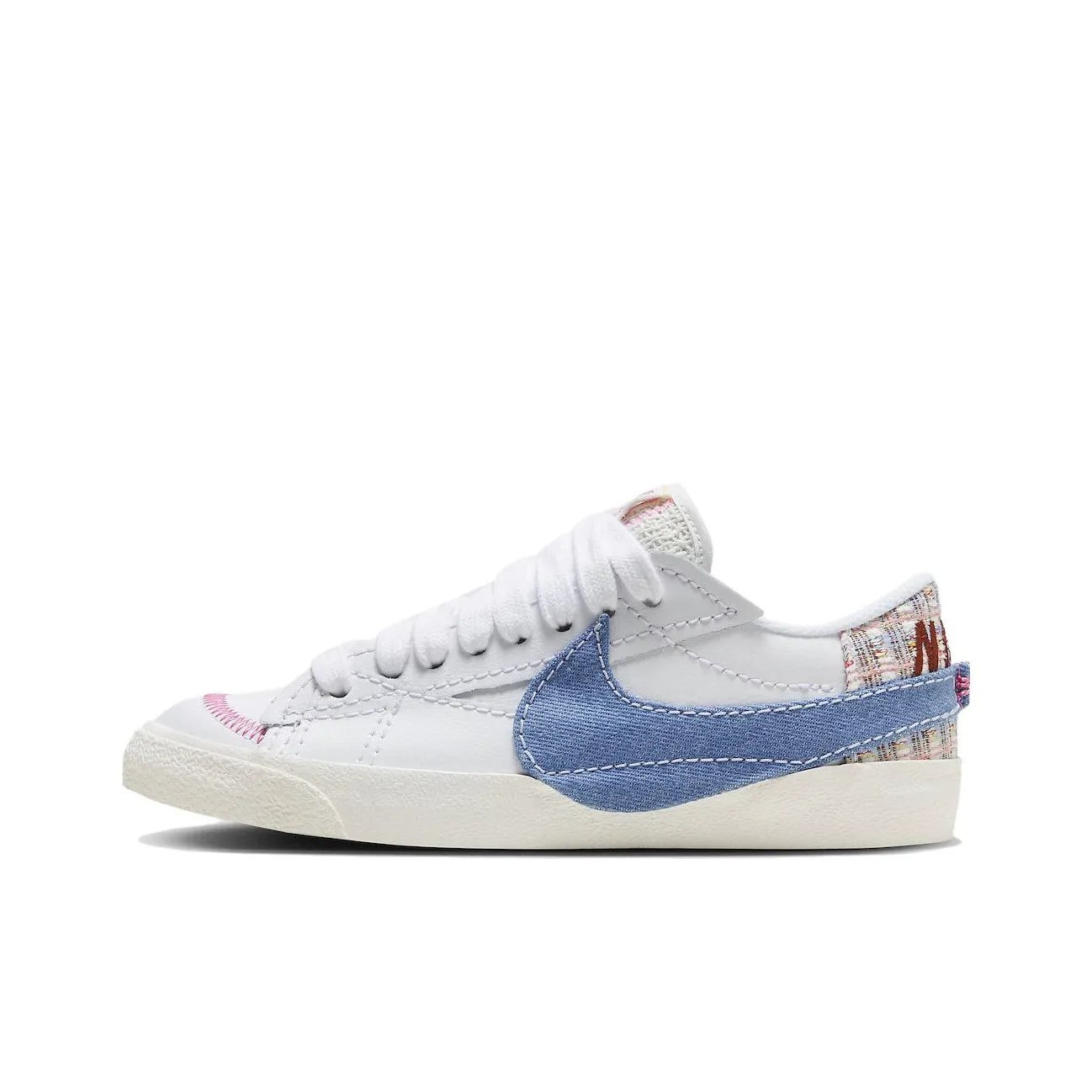 Nike Blazer Low '77 JUMBO 'Деним Swoosh' Низкая Скейтборд Обувь Женская Белая Синяя