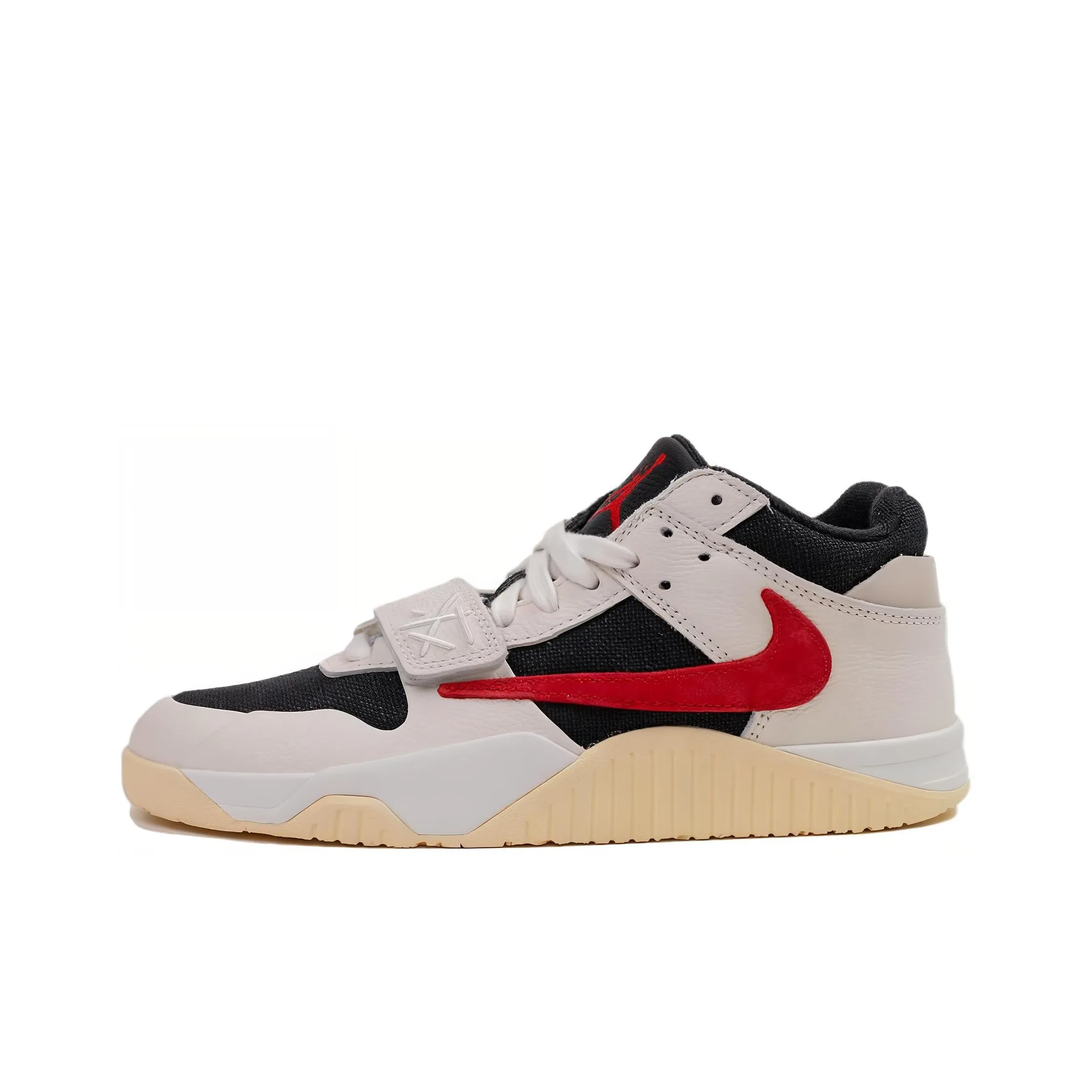 Travis Scott X Jordan Jumpman Jack TR Vintage Basketball Shoes Unisex Mid Top Beige/Black/Red