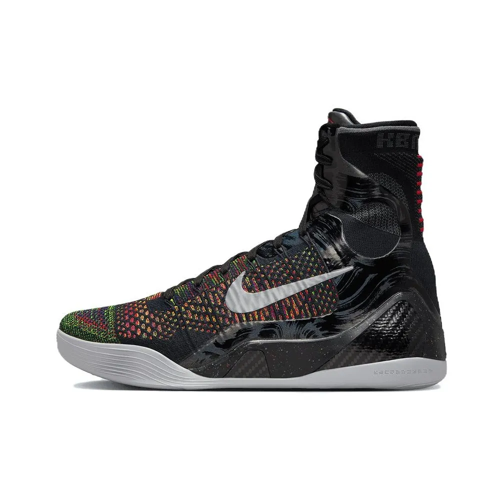 Nike Kobe 9 Устойчивые к истиранию Дышащие Высокие Баскетбольные Кроссовки Унисекс Черный Серебристый Красный