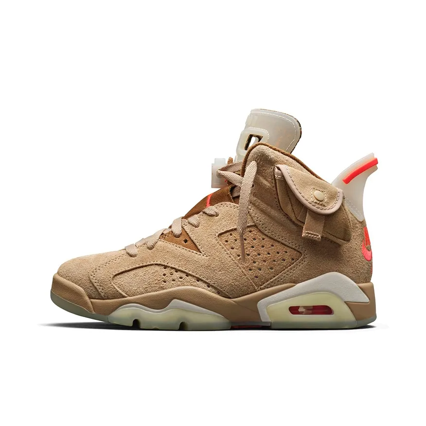 Travis Scott X Jordan Air Jordan 6 Vintage Basketball Shoes Unisex High Top Khaki Brown