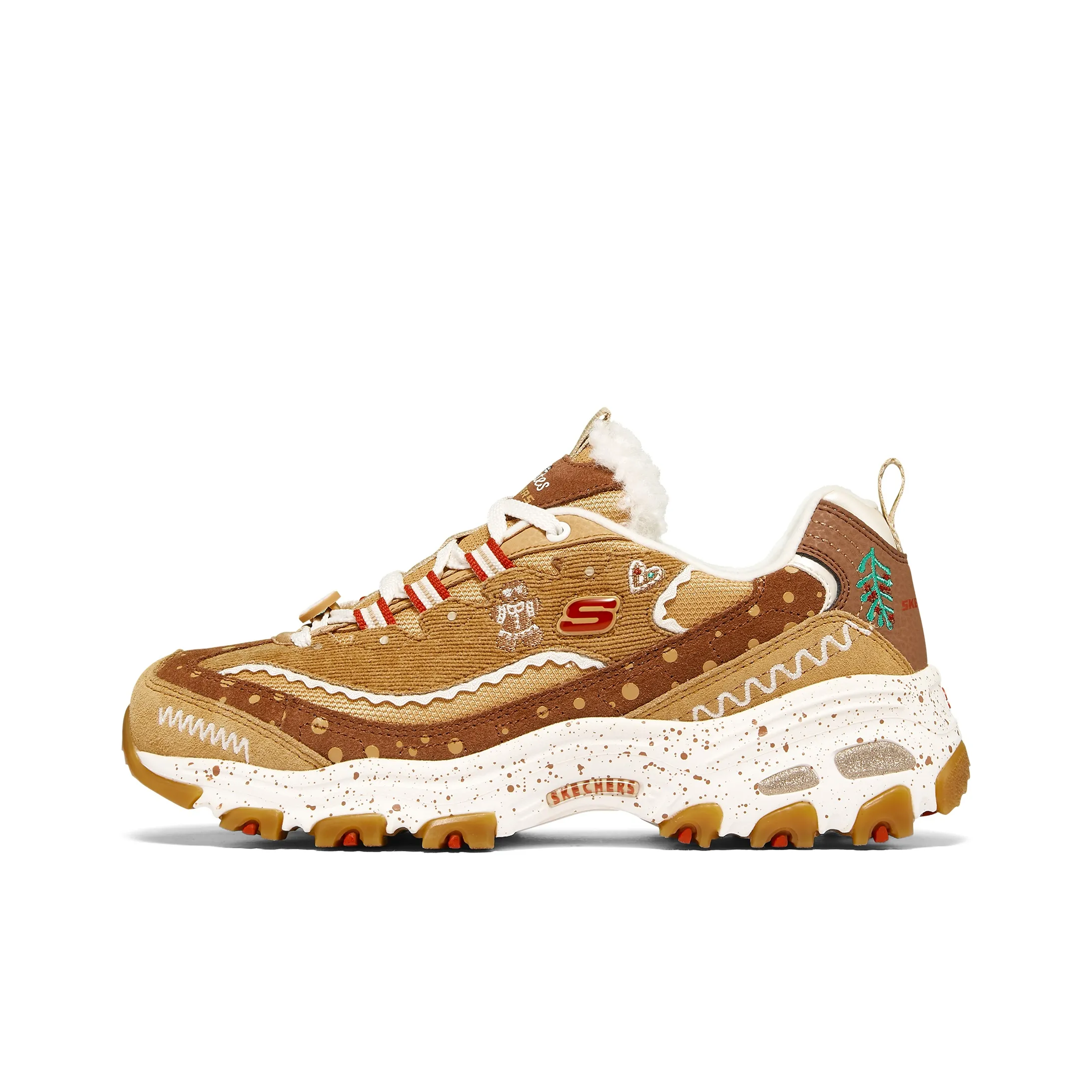 Skechers D'LITES 1,0 D'LITES Christmas 'Бежевый Коричневый' Сетка Замша Термическое Покрытие Низкий Верх