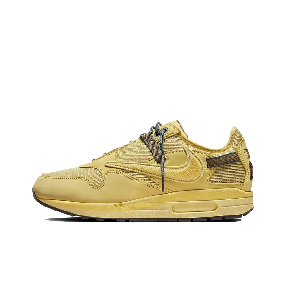 Travis Scott X Nike Air Max 1 Running Shoes Unisex Low Top Saturn Gold