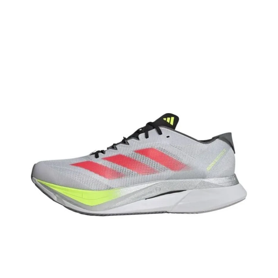Adidas Adizero Boston 12 Running Shoes Unisex Low Top Light Gray/Transparent Red