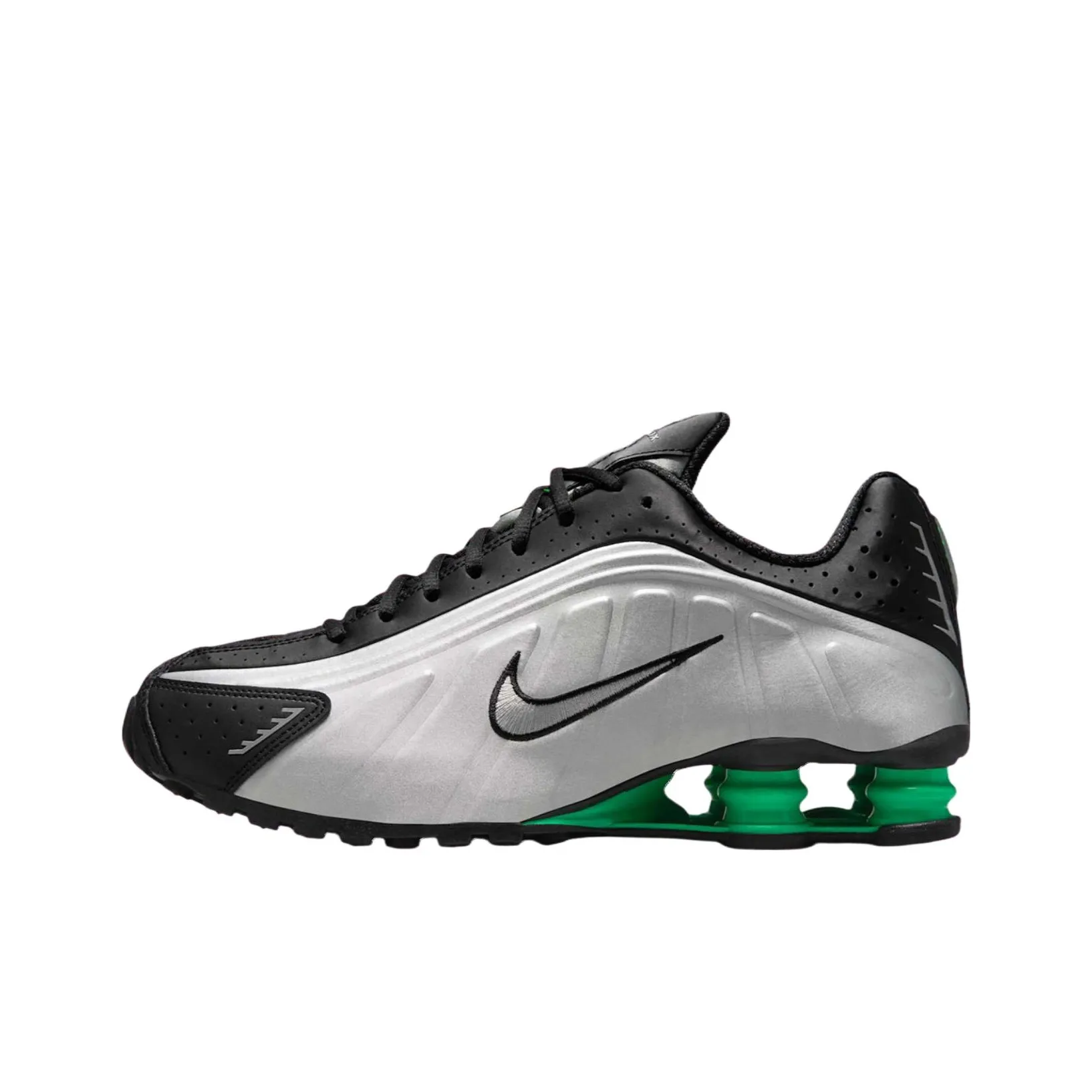 Nike Shox R4 Противоскользящие Устойчивые к Износу Низкие Беговые Кроссовки Мужские Серебристо-Черные