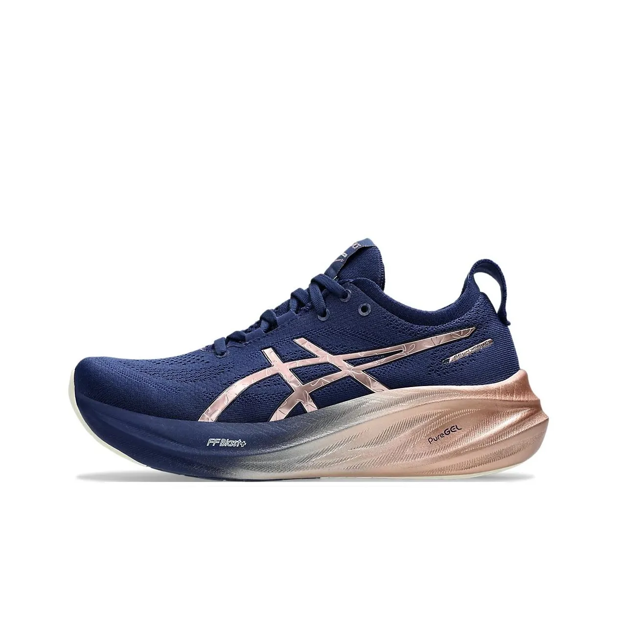 Asics Gel Nimbus 26 Сетка Устойчивая к истиранию Низкий Топ Беговые кроссовки Женские Синий Золото