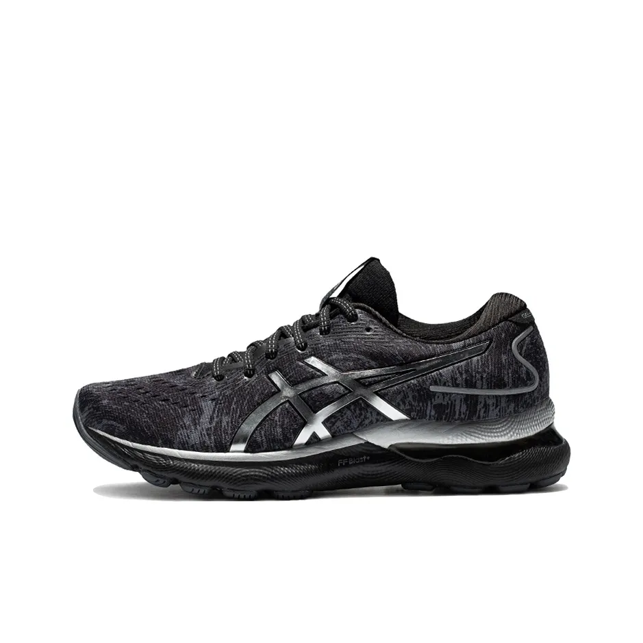 Asics Gel Nimbus 24 Комфортный Ткань Синтетическая Кожа Низкий Верх Марафон Беговые Кроссовки Женские Черный Серый