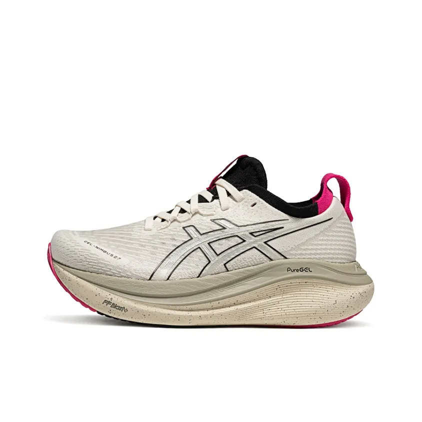 Asics Gel Nimbus 27 Ткань Отскок Низкий Топ Спортивные Кроссовки для Бега Женские Белый Серебристый Серый