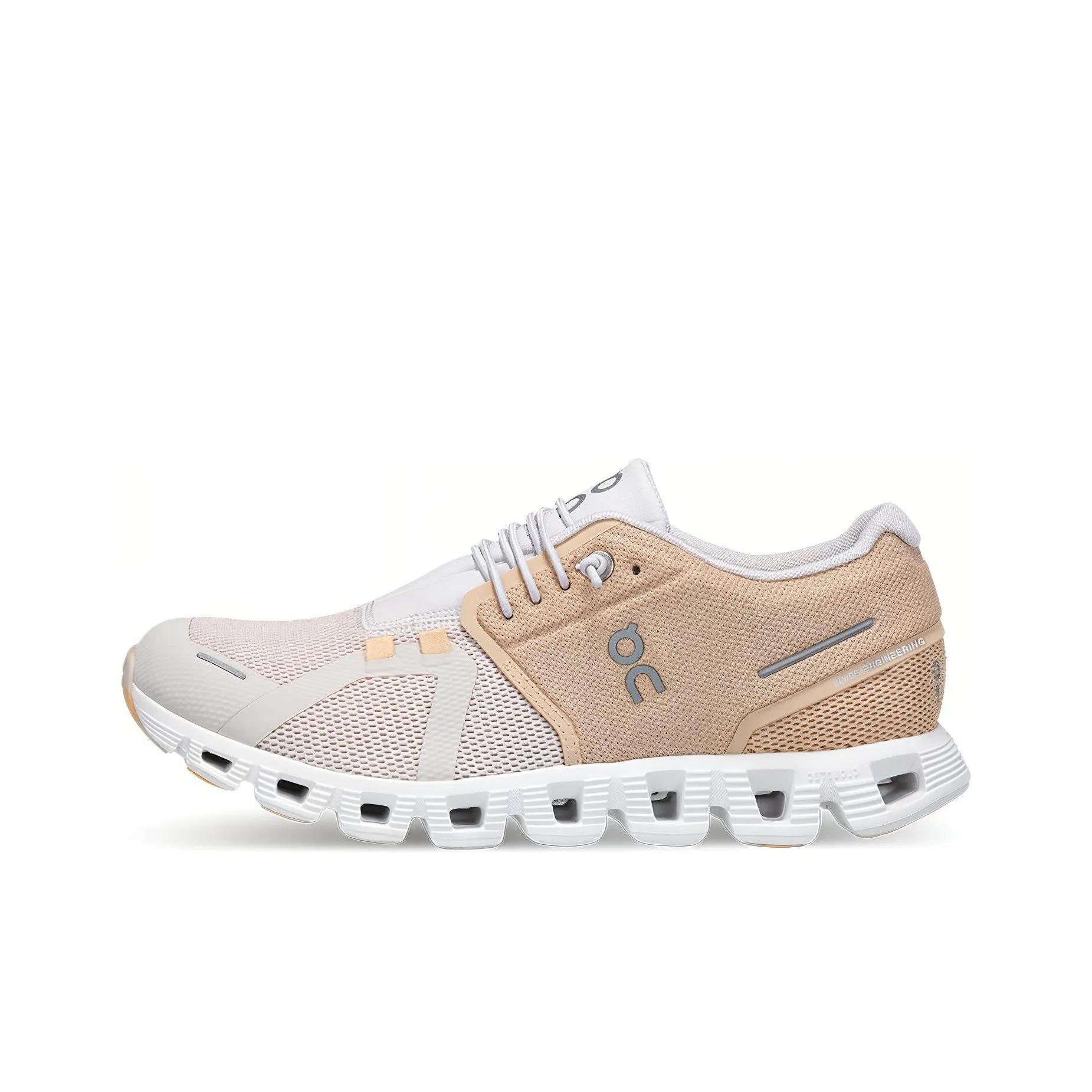 On Cloud 5 Fuse Running Shoes Women's Low Top Khaki White