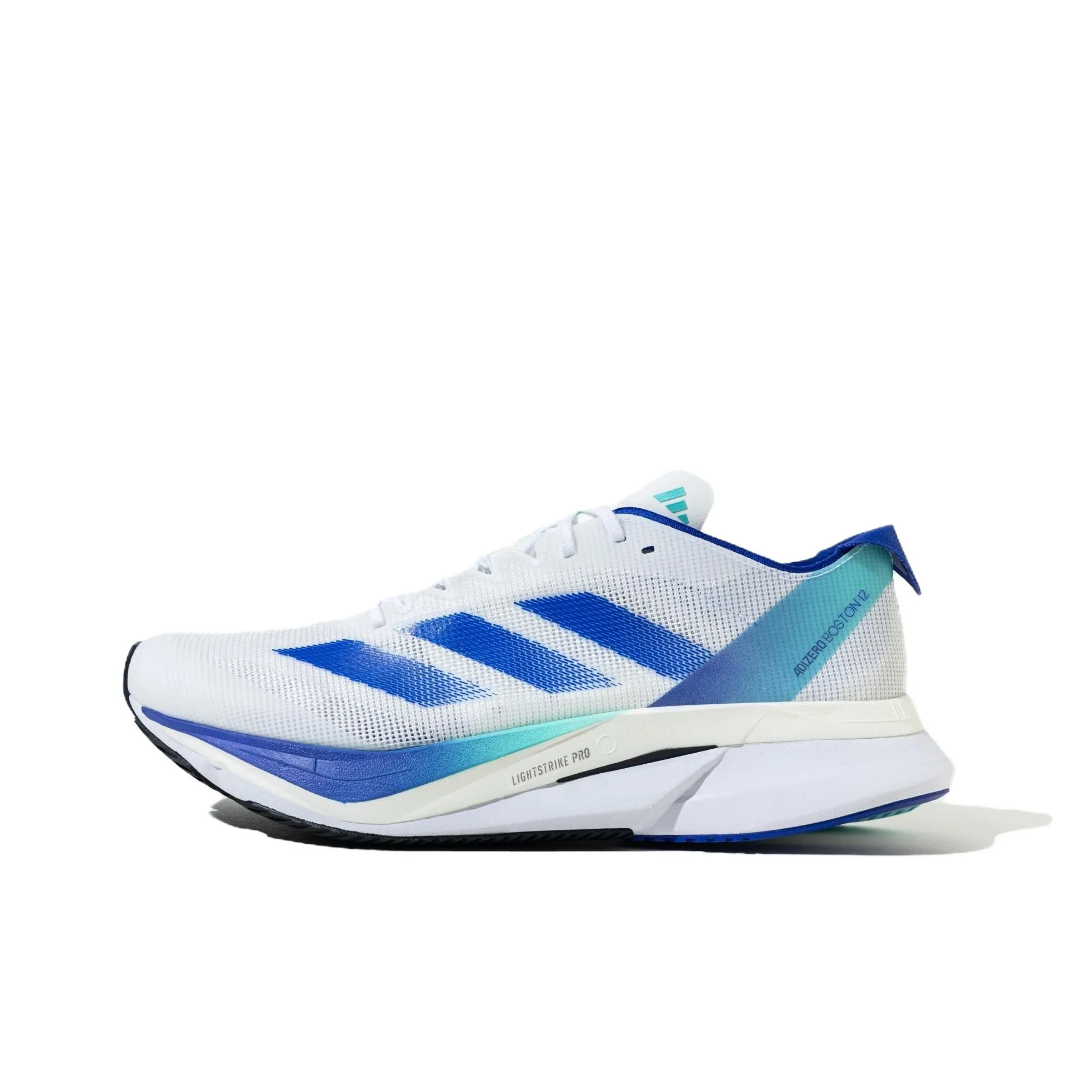 Adidas Adizero Boston 12 Running Shoes Unisex Low Top White/Bright Blue/Blue