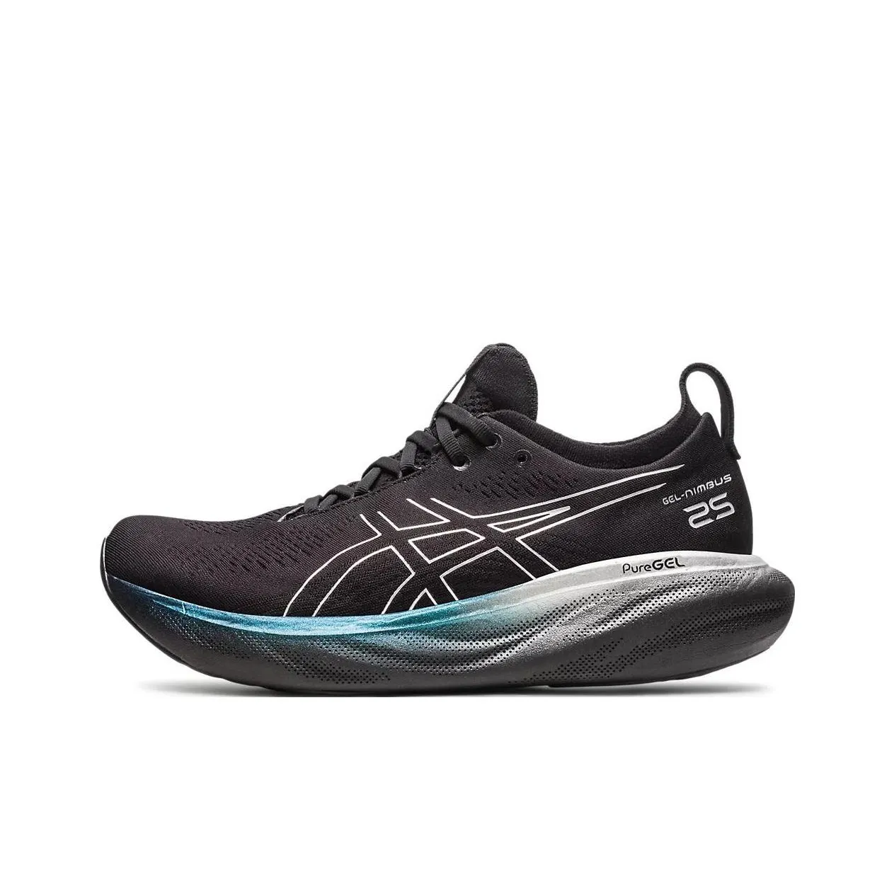 Asics Gel Nimbus 25 Комфортная ткань Низкий топ Беговые кроссовки Мужские Черный Серебристый Синий
