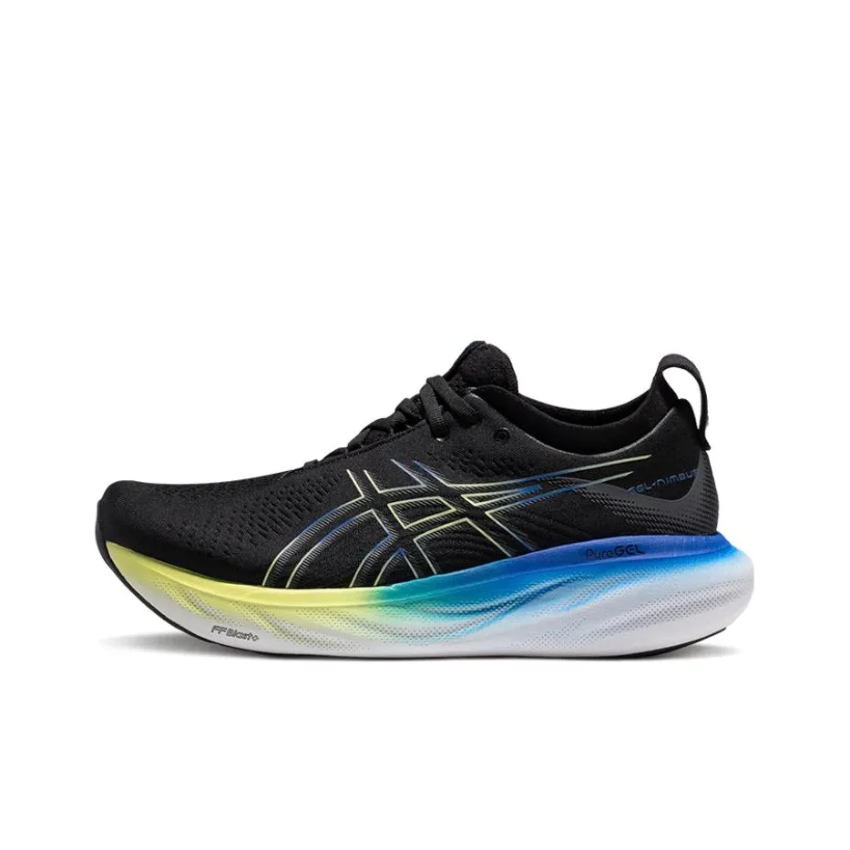 Asics Gel Nimbus 25 Текстиль Синтетическая кожа Низкий топ Марафон Беговые кроссовки Мужской Черный Желтый Синий