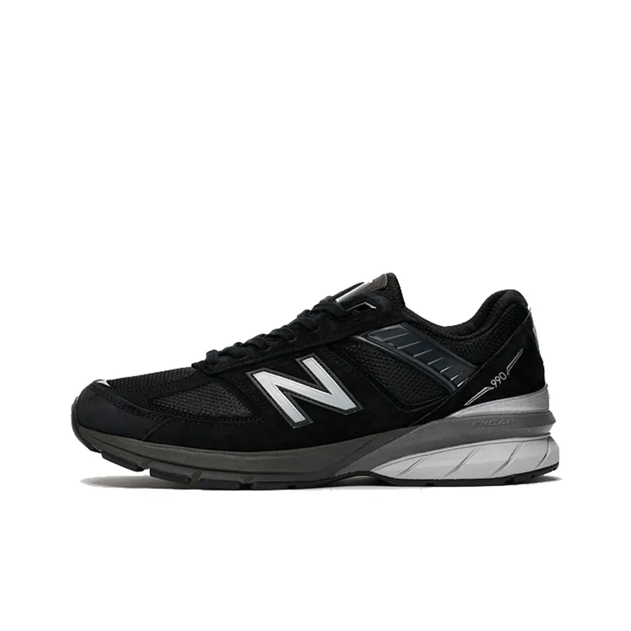 New Balance NB 990 V5 Винтаж Текстиль Кожа Амортизация Износостойкие Низкие Кроссовки для Бега Мужские Черные 2E Ширина