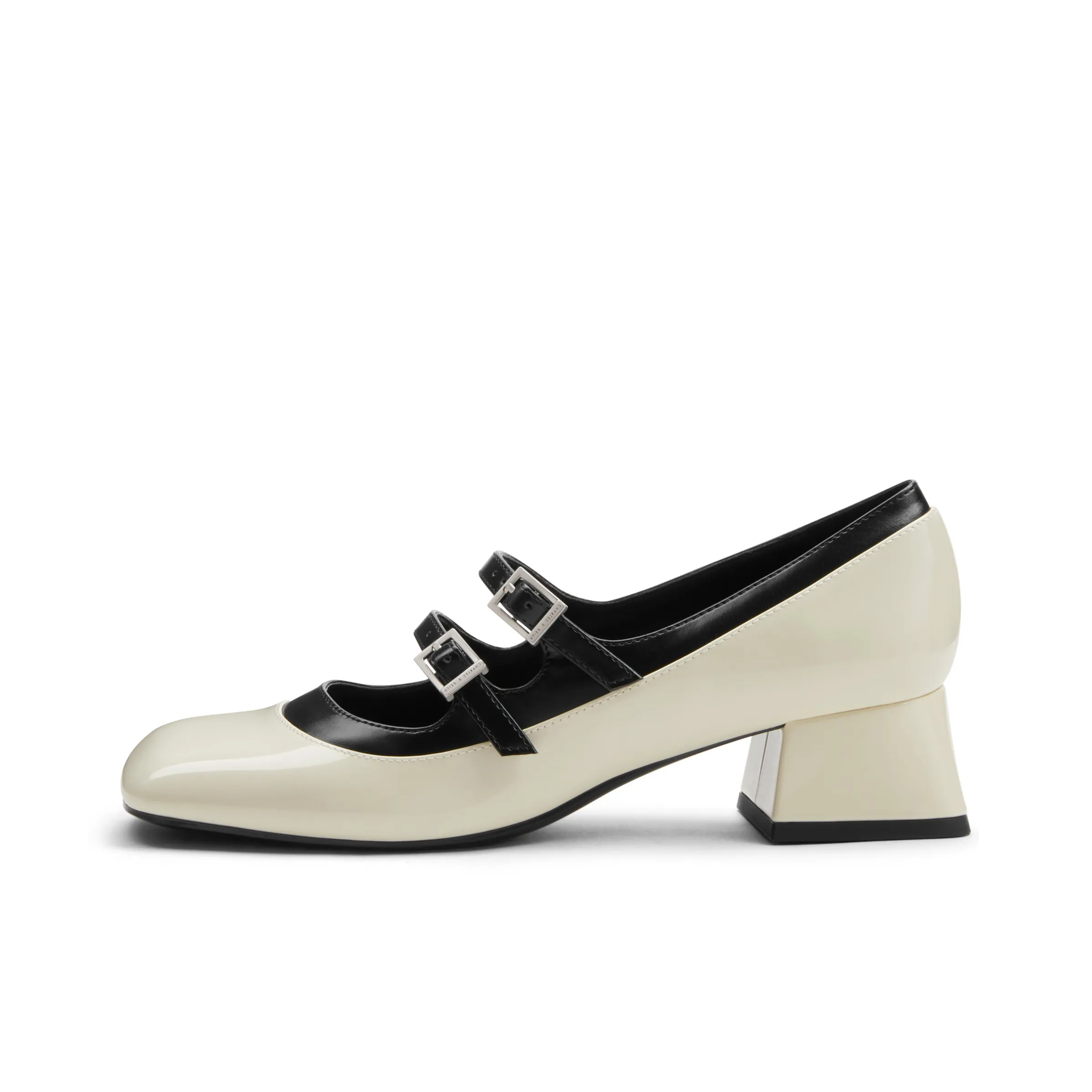 CHARLES&KEITH Mary Jane Shoes Women's Chalk White/Black Patent Black/Taupe